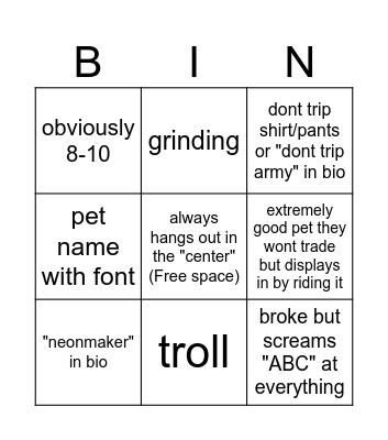 Untitled Bingo Card