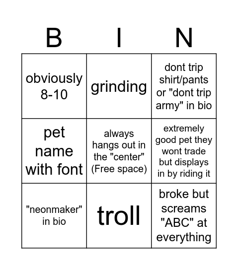 Untitled Bingo Card