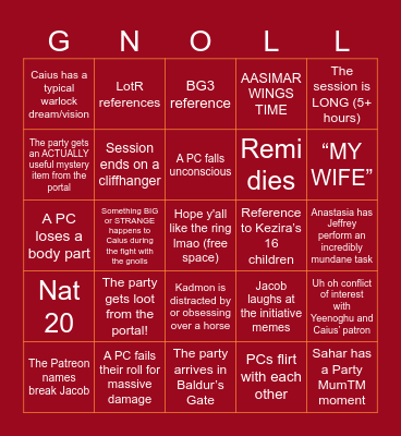 DESCEND - Session 6 Bingo Card