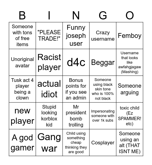 A bizarre day bingo board Bingo Card