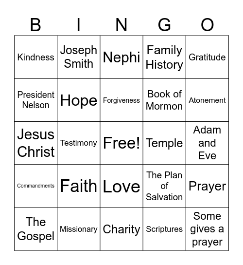 General Conference Bingo Card