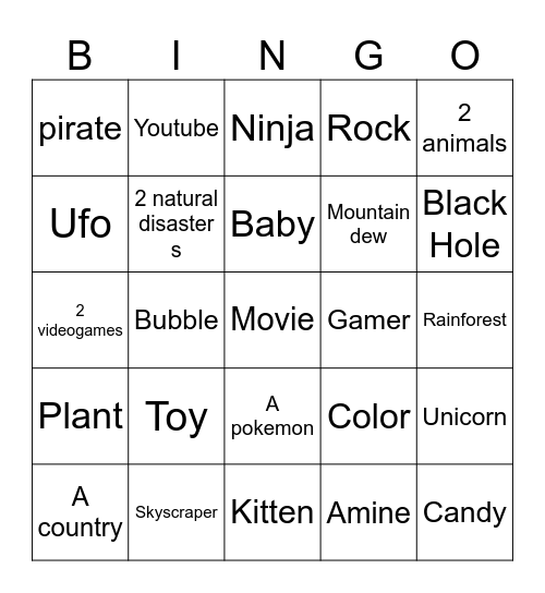 Infinte Craft Bingo Card