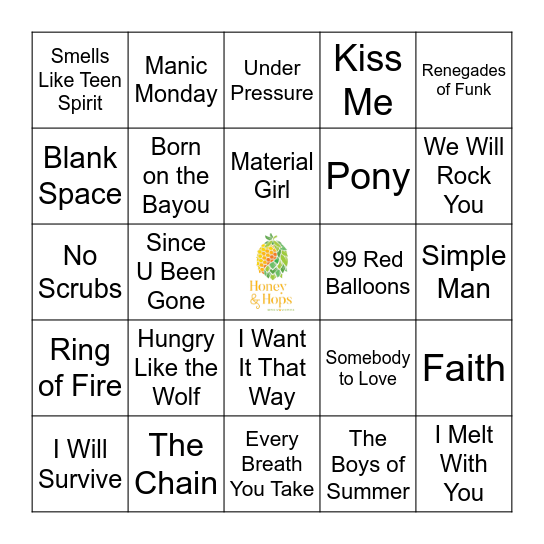 Rockin' Covers Bingo Card