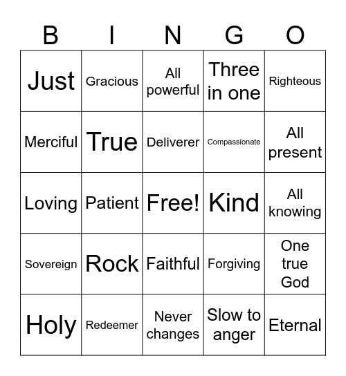 Characteristics of God Bingo Card