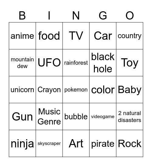 Infinte Craft Bingo Card