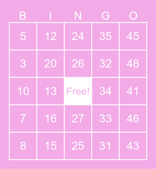 Pink Party Bingo Card