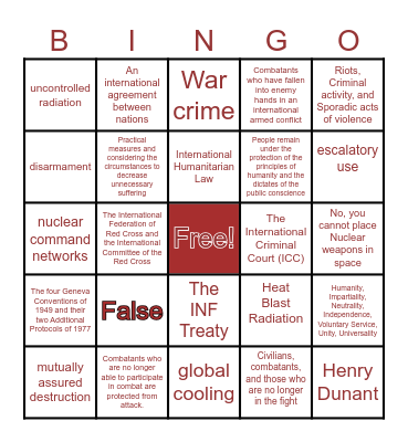 IHL Bingo Game Bingo Card