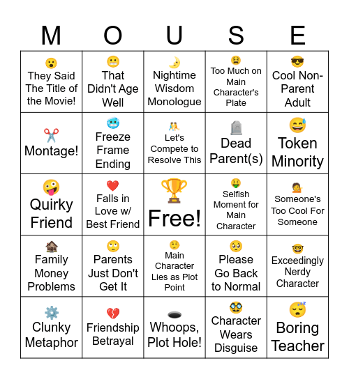 Disney Channel Original Movie Bingo Card