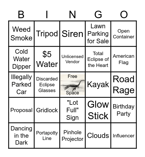 Burlington VT Eclipse Bingo Card