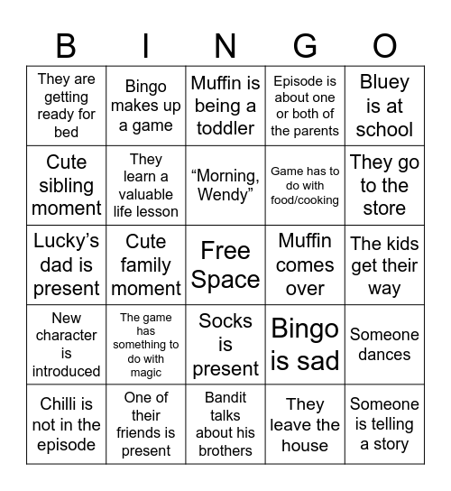 Bingo’s Bingo Card