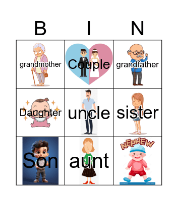 Family Members Bingo Card