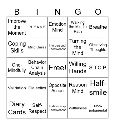 DBT Bingo Card