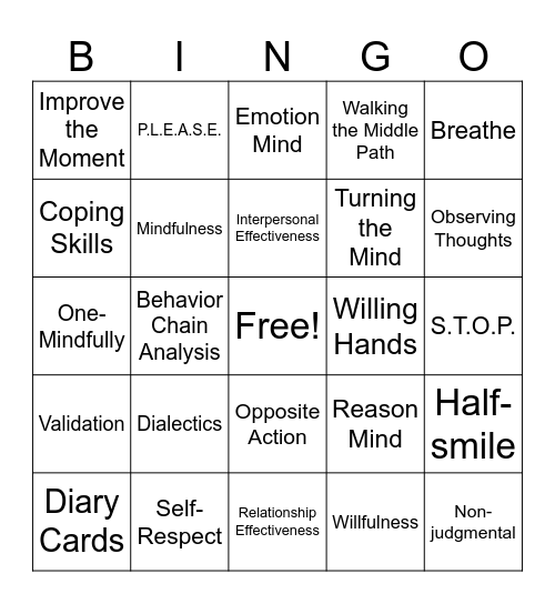 DBT Bingo Card