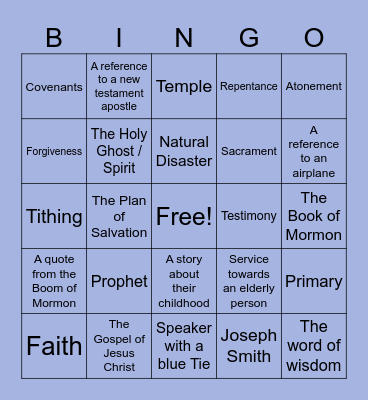 LDS Conference Bingo Card