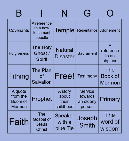LDS Conference Bingo Card