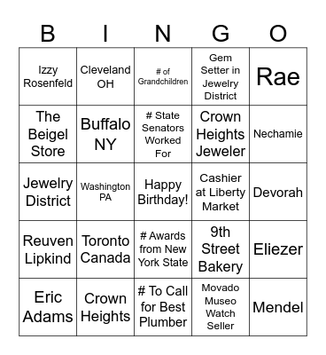 REUVEN LIPKIND'S 70TH BIRTHDAY BINGO Card