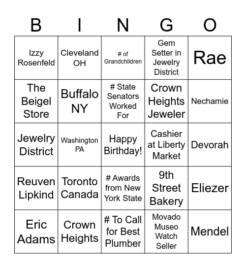 REUVEN LIPKIND'S 70TH BIRTHDAY BINGO Card