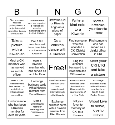 Kiwanis Networking Night Bingo Card