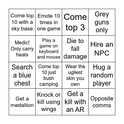 Fortnite BOINGO Bingo Card