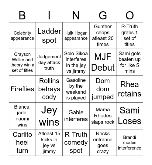 Mania Night 1 Bingo Card