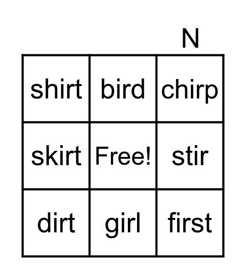 ir bingo words Bingo Card