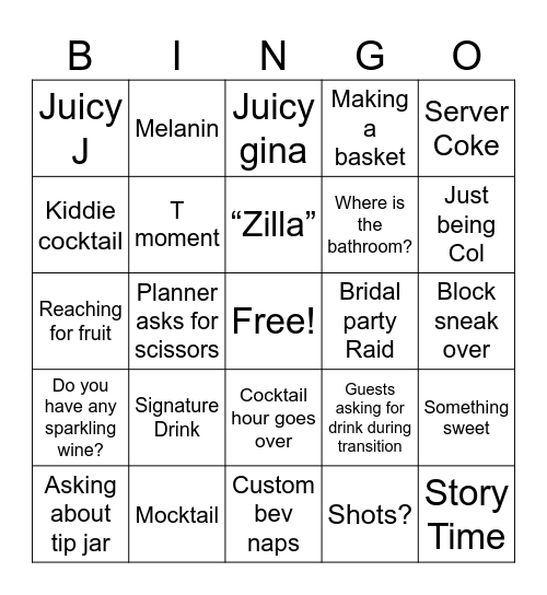 Cocktail Hour Bingo Card
