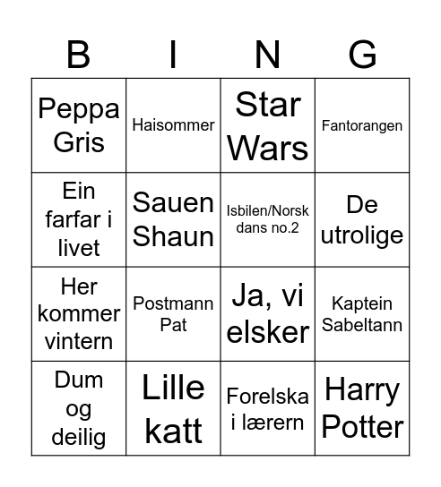 Untitled Bingo Card