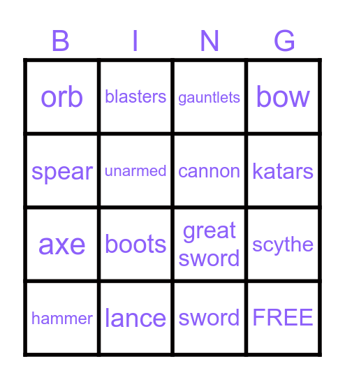 BRAWLHALLA WEAPONS BINGO (2024) Bingo Card