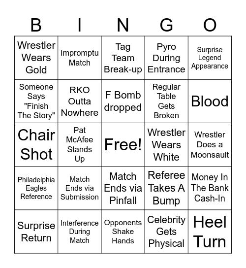 Wrestlemania 40 Bingo Card