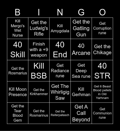 Bloodborne Bingo Card