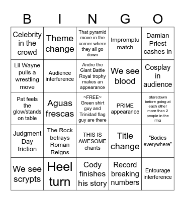 Juli's Wrestlemania XL Bingo Card