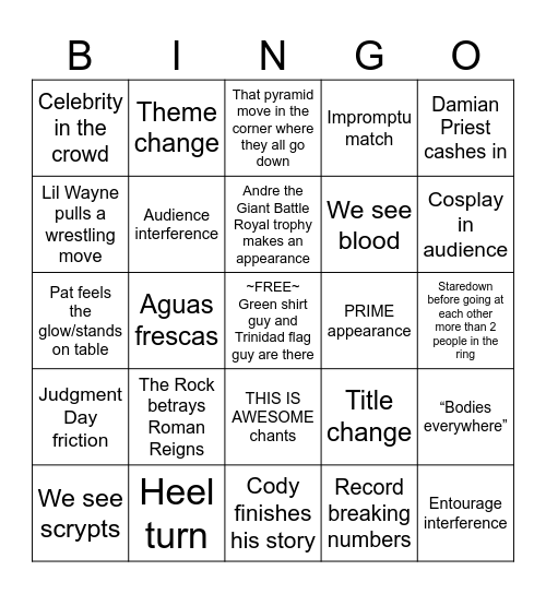 Juli's Wrestlemania XL Bingo Card