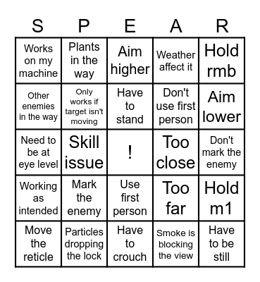 SPEAR Cope Bingo Card