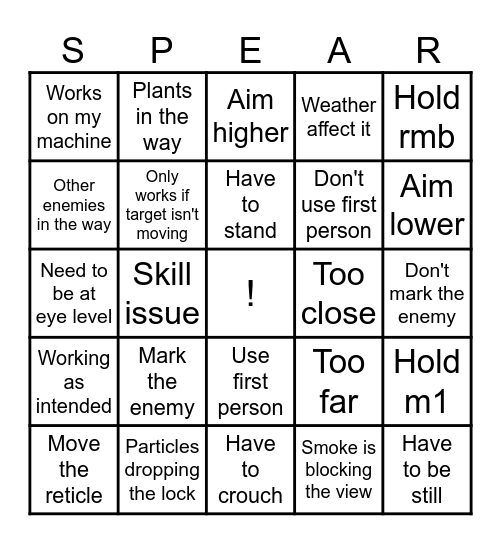 SPEAR Cope Bingo Card
