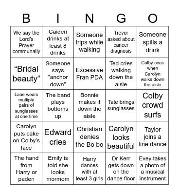 THE wedding Bingo Card