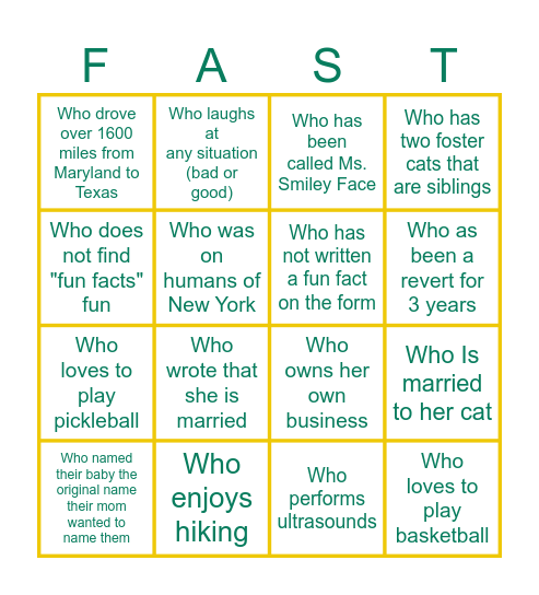 Find a Friend! Bingo Card