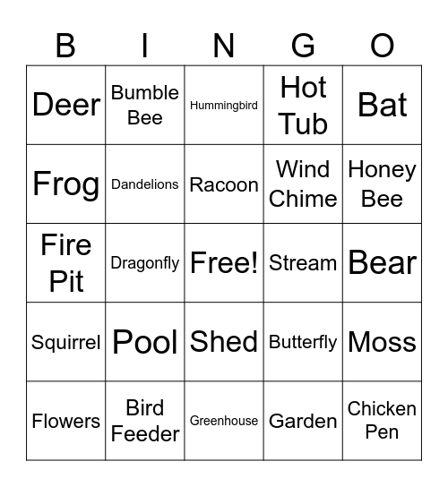 Backyard Bingo Card