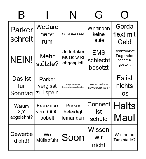 OOC Bullshit Bingo Card