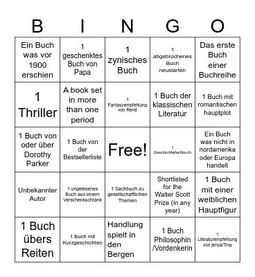 Leseherausforderung 2024 Bingo Card