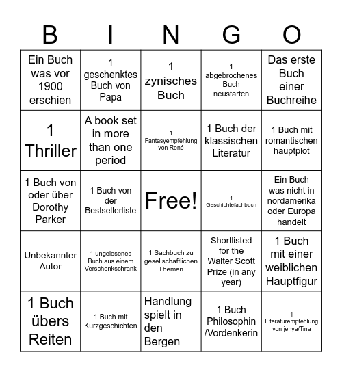 Leseherausforderung 2024 Bingo Card