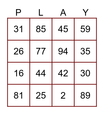 Number Fun Bingo Card