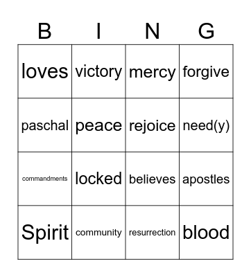 2nd Sunday of Easter year B Bingo Card