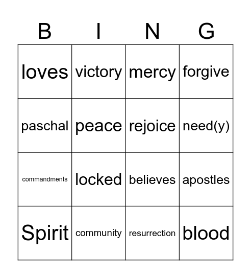 2nd Sunday of Easter year B Bingo Card