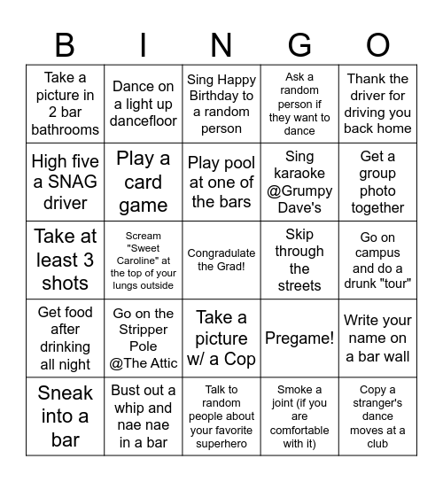 Graduation BINGO Card