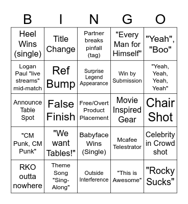 Wrestlemania Sunday Bingo Card