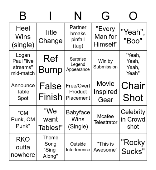 Wrestlemania Sunday Bingo Card