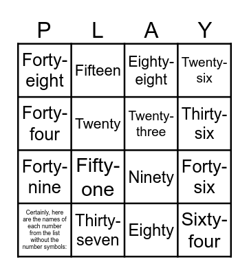 Number Fun Bingo Card