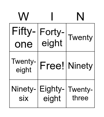 Number Fun Bingo Card