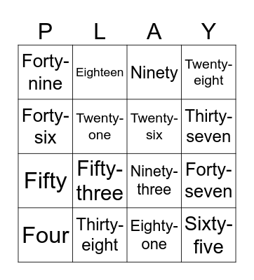 Number Fun Bingo Card