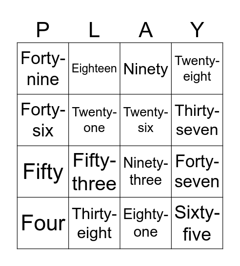 Number Fun Bingo Card